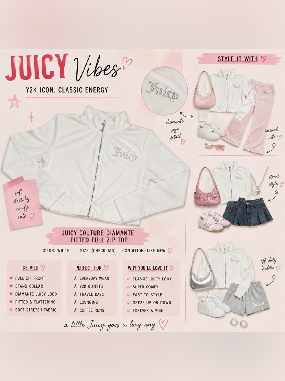 Y2K Juicy Couture Diamante Zip Up 💗